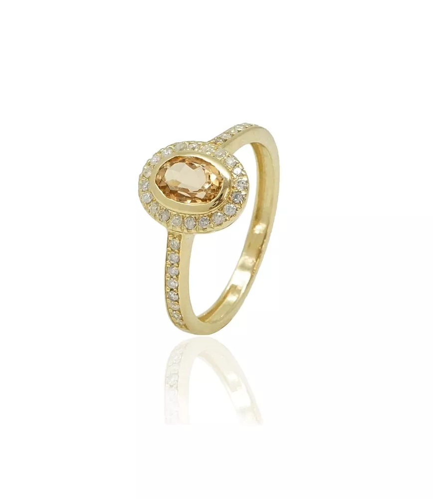 טבעת זהב משובצת יהלומים ואבן חן טורמלין, טבעת זהב משובצת יהלומי מעבדה,