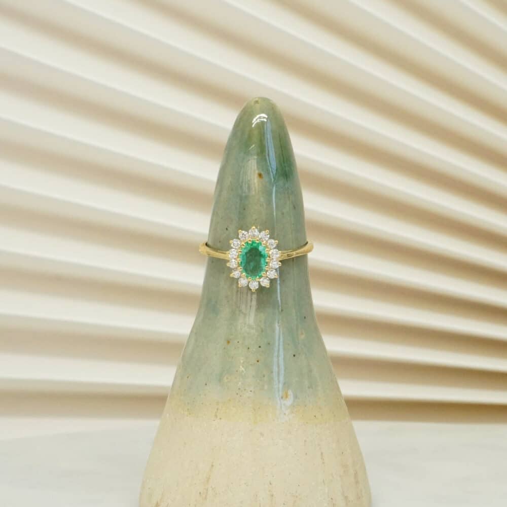 טבעת דיאנה אמרלד, טבעת יהלומי מעבדה, טבעת זהב עם אבן חן, טבעת זהב עם אבן ירוקה לאישה, טבעת זהב CVD,