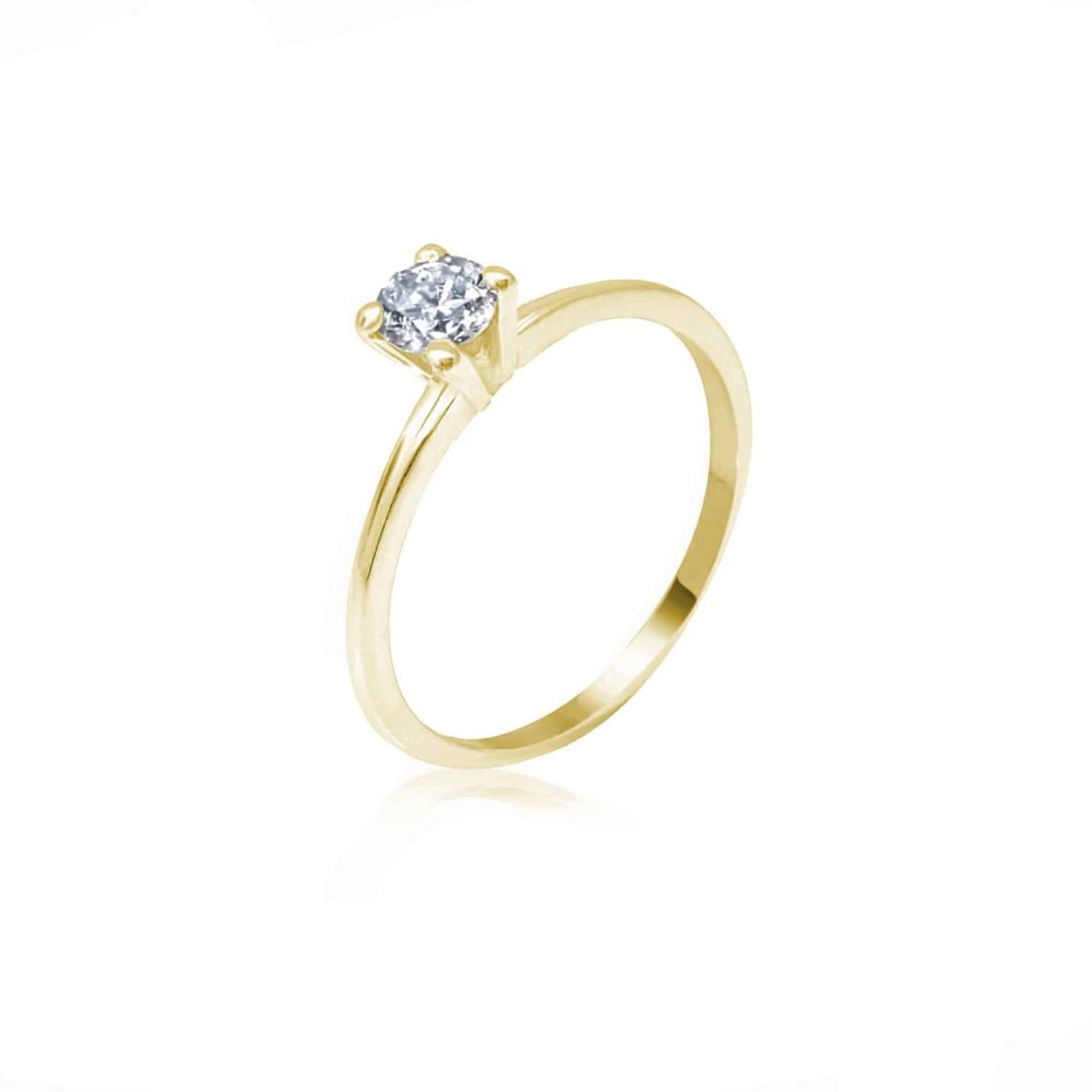 טבעת אירוסין עדינה קלאסית. טבעת זהב משובצת יהלום 0.40 קראט