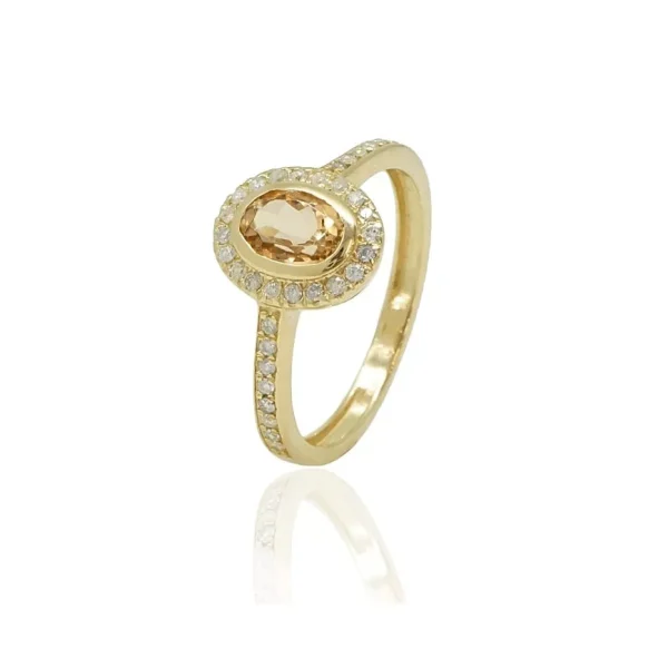 טבעת זהב משובצת יהלומים ואבן חן טורמלין, טבעת זהב משובצת יהלומי מעבדה,